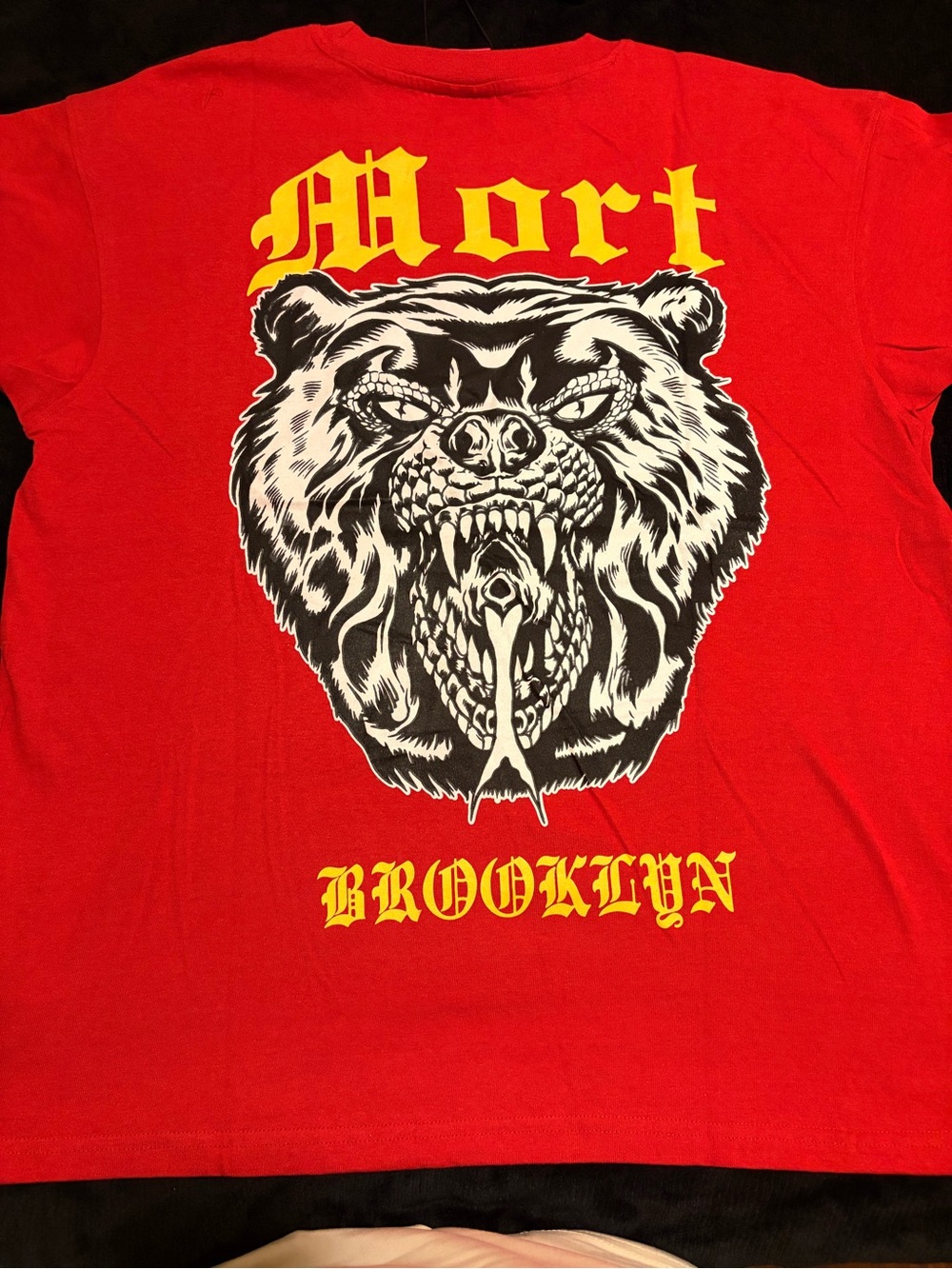 Mishka Red Graphic Tee with Yellow and Black Artwork